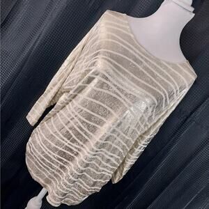 NWOT! CHICO'S! GOLD METALLIC & CREAM ABSTRACT STRIPE OVERSIZED TUNIC TOP! SZ S